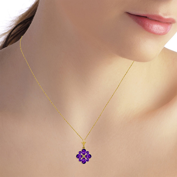 14K. SOLID GOLD NECKLACE WITH NATURAL AMETHYSTS (Yellow Gold) - Picture 5 of 5